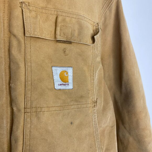 Vintage Tan Carhartt Arctic Jacket Full Zip Removable Hood Quilt Lining Medium - Picture 5 of 7